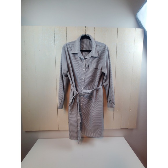 US Navy Other - Womens Navy Pinstripe Shirt Dress Tie Waist Button Up Long Sleeve Office Size L